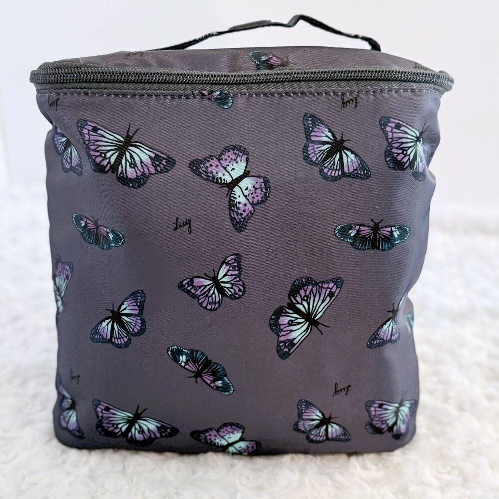 Lug Dolly Cosmetic Travel Makeup Bag Case Butterfly Purple Plastic Lining Unused